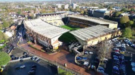 Stock drone footage of Wolves' home at Molineux Stadium in UK