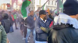 Pro-Palestine protesters scuffle with far-right counter-protesters during massive march for Palestine