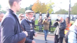 Jeremy Corbyn arrives at, later leads, pro-Palestine march in London