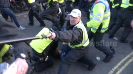 Batons out! Disorder and scuffles in London between police and counter-protesters as pro-Palestine march takes place