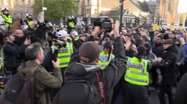 Violence on Remembrance Day between protesters and Welsh police in Parliament Square on Sat 11/11/2023