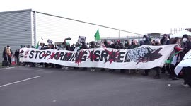 Campaigners block weapons manufacturer in protest over the Israel-Gaza conflict in Kent, UK