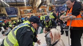 Pro-Palestine protesters stage a sit-in at London's Victoria Station