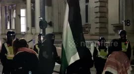 Man waving a Union Jack taunts pro-Palestine protesters in Victoria