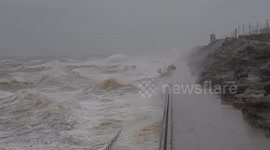 Waves crash over seawall as Storm Debi whips up sea in Blackpool