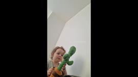 'Don't Talk!' - Naive toddler disapproves of 'Talking Cactus' toy repeating her words