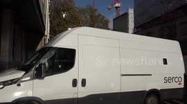 Custody van arrives at court in London, UK as pair charged following Armistice day clashes