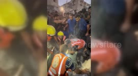 Palestinian Rescued From Air Raid Rubble in Gaza