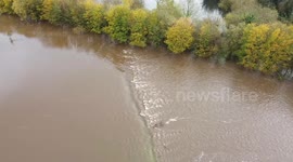 Drone footage of River Ure bursting its banks as Storm Debi hits North Yorkshire