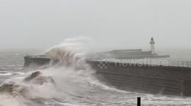 Storm Debi unleashes fury: 70-MPH winds pound Cumbrian coast in Whitehaven, UK