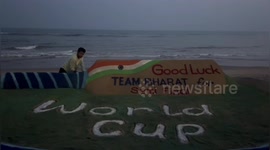 Sand Artist good luck team Bharat for semi final with sand art on victory against Newzealand