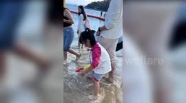 Beachgoer saves toddler swept away by wave in China