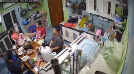 Chair collapses as family sit at dinner table