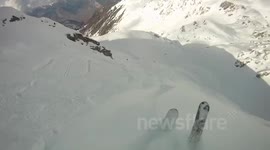 Buried alive: Avalanche caught on helmet camera