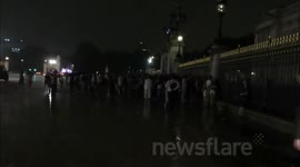 Rain Pours Down outside Buckingham Palace