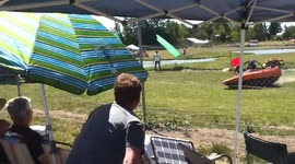 American Jetsprint race sees boat crash through fence protecting spectators