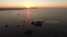 St. Patrick's Day Sunset Over Elephant Rock/Ballintoy From Drone
