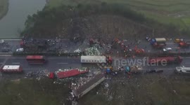 Massive lorry explosion on motorway - aerial footage