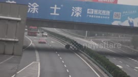 Two tyres falls off lorry and runs on motorway