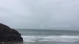 RNLI & Coastguard Rescue over Portreath Beach Storm Katie Easter Weekend