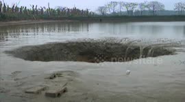 Sinkhole opens in large pond, swallowing fish