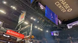 Pararescue Team Descends from Arena Roof to Deliver Game Ball at Hoops For Troops Event in San Francisco, CA, USA