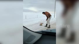 Passerby releases fox with its head stuck in plastic cup