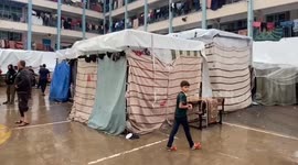 Gaza war: Makeshift tents in UNRWA school yard struggle in wet, cool weather