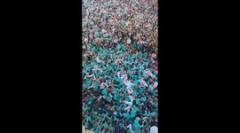 This what happens when a 9 by 9 human tower collapses