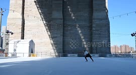 Ice Rink Opens Under Brooklyn Bridge In New York, NY, USA
