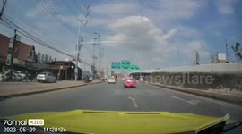 Moving mini-truck's tire fall off while carrying workers along motorway