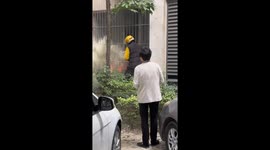 Heroic delivery man extinguishes blazing fire in ground floor apartment in China