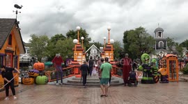 European-style amusement park in Bangkok adorned with spooky decor for Halloween