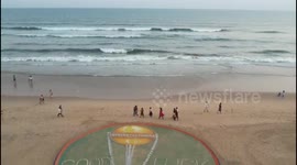 Sand Artist  in Puri Wishes 'Team India' Best Of Luck With beautiful Sand Sculpture