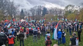 Pro Palestine Protest Gets Ready to March Throught the Streets of Manchester, In England