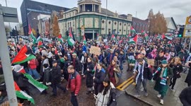 Free Palestine Protest Continues Marching Down Oxford Road In Manchester, England