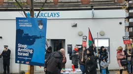 Demonstrate at the Barclays don't bank on apartheid, London, UK