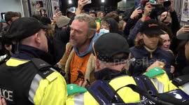 Police remove pro-Palestine protesters from sit-in demonstration in Waterloo Station in London, UK