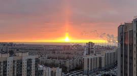 Rare sundog rises over buildings in St Petersburg, Russia
