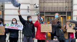 Climate activists block entrances to BP HQ in Central London over gas licences off Gaza coast