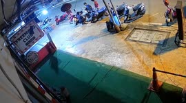 Out-of-control car takes out row of motorcyles like dominoes