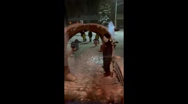 Adorable little trick or treaters get a jumpscare out of haunted house decorations