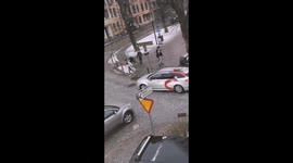 Swedish locals entertained by pedestrians and cyclists slipping on same patch of ice