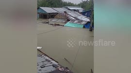 Local climbs roof with his pet dog to escape torrential flood in the Philippines