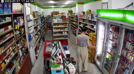 Shopkeeper accidentally traps cat's tail in fridge door