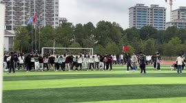 Students have mass three-legged race at university in China