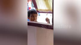 Fearless schoolboy helps catch geckos from teacher's office