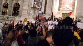 Pro-Palestinian Demonstrators Rally Outside New York Public Library in Manhattan