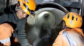 NDRF demonstrates the movement of wheeled stretchers through the pipeline, showcasing the rescue plan for the 41 workers trapped inside Silkyara Tunnel