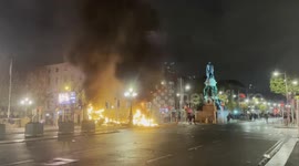 Bus and car on fire on O'Connell Street, Dublin following knife attack